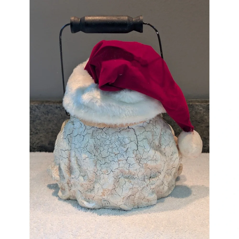 Crackling St. Nick Santa Claus Head Vintage Paper Mache Basket Bucket Handle